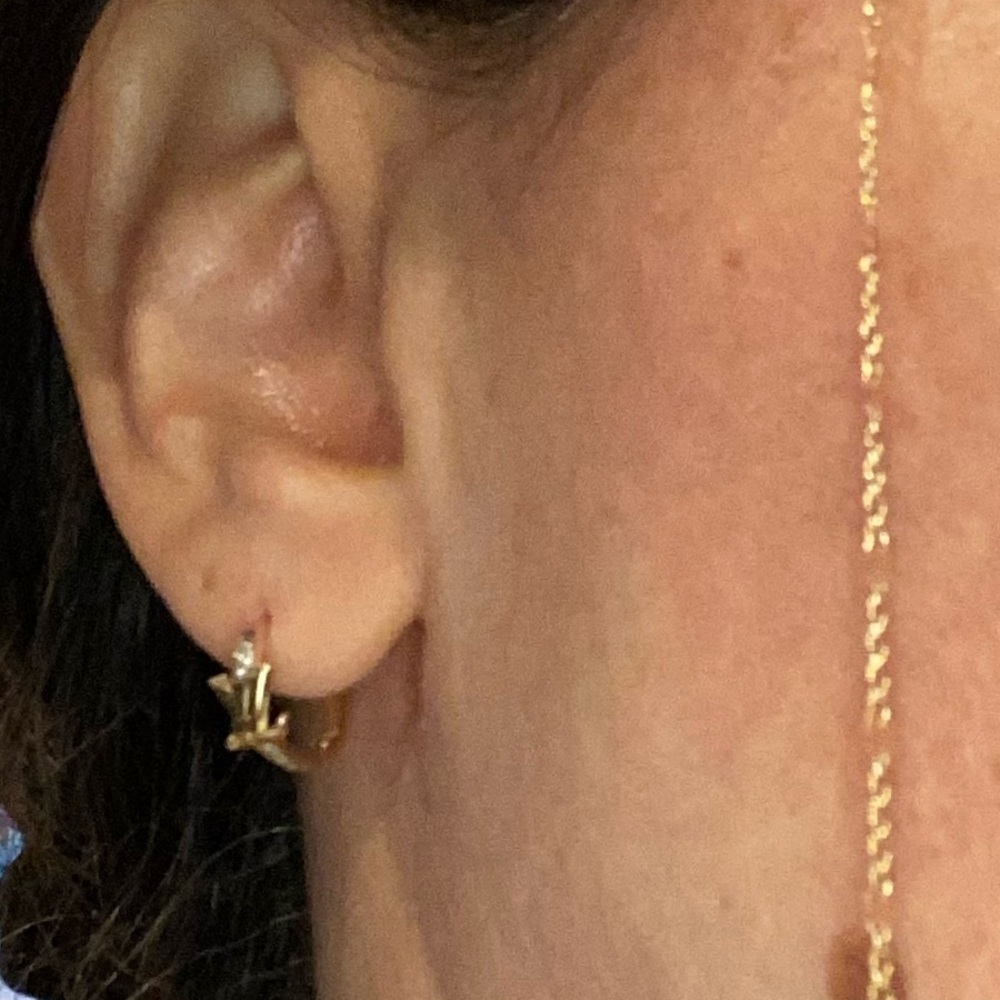 Designer look hoop Earrings small 14k solid Gold - Picture 2 of 4
